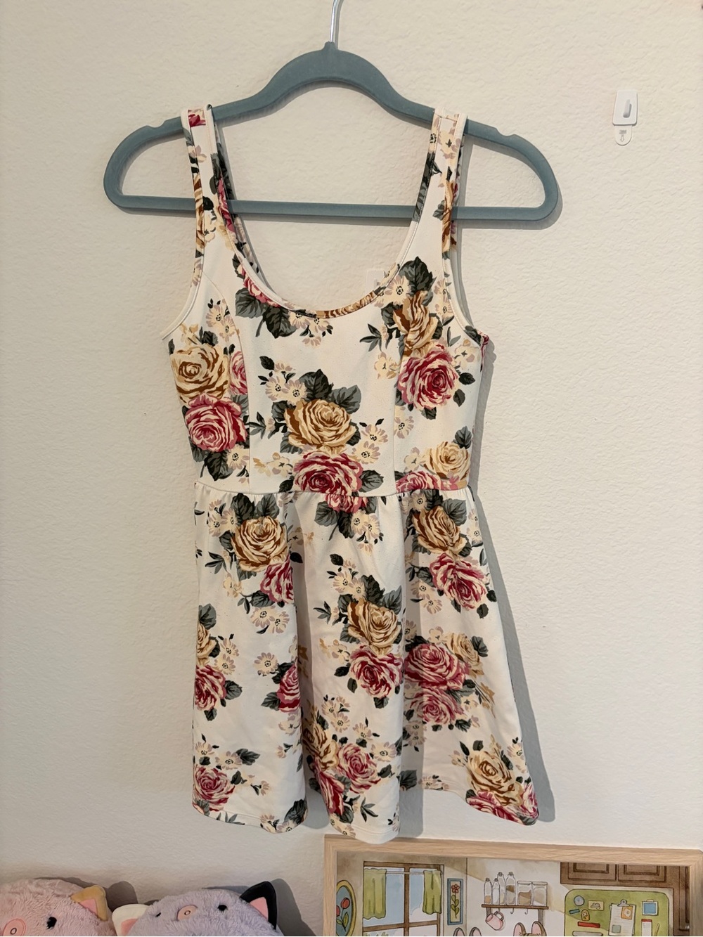Forever 21 White Floral Tank Dress with Pink and Yellow Roses